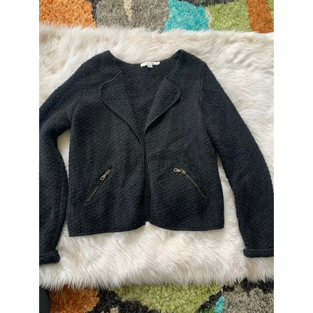 Boden Black Textured Knit Zip-Pocket Cardigan